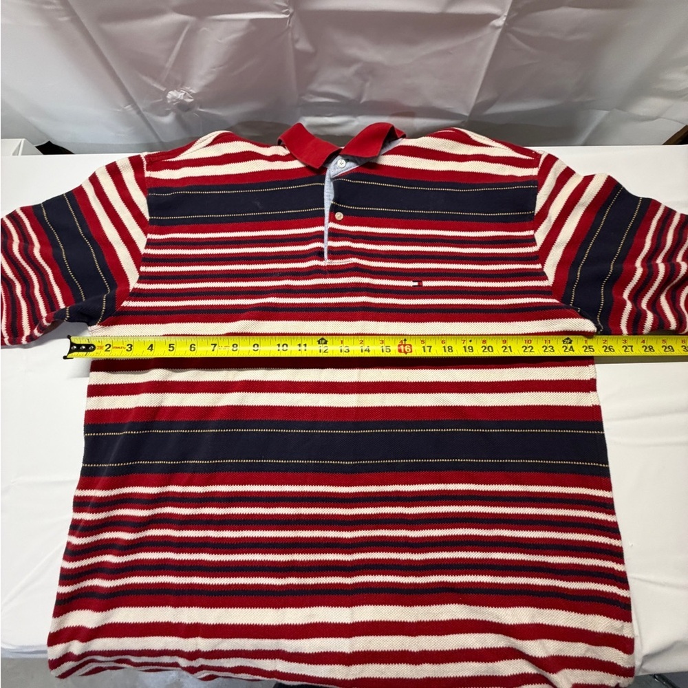 Tommy Hilfiger Red and Navy Woven Striped Polo - Picture 3 of 9